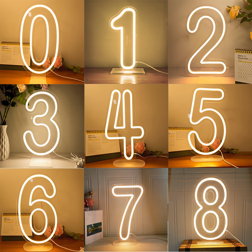 0-9 Numbers Neon Lights Happy Birthday Sign Big Size LED Light Wedding ...