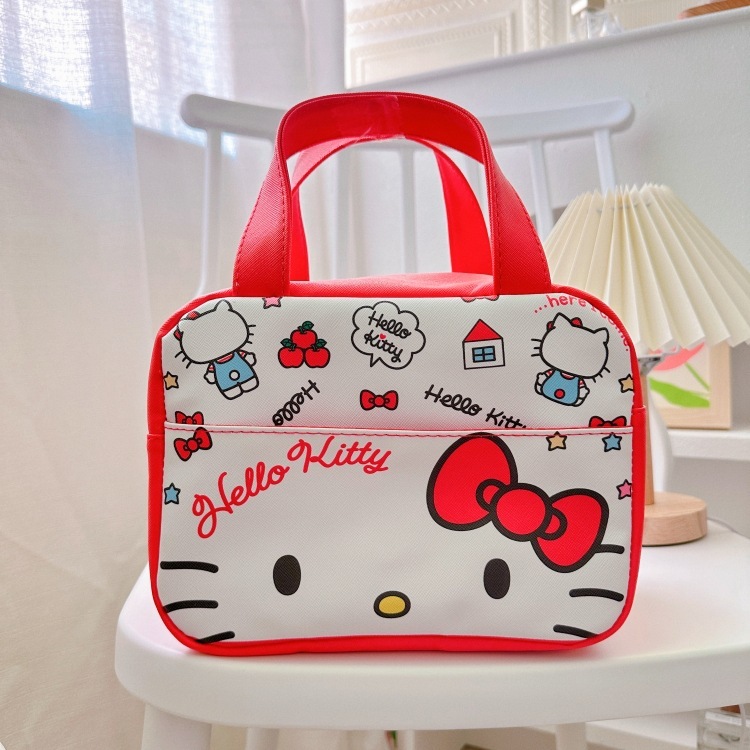 Cartoon Cartoon Lunch Bag Portable PU Leather Insulation Bag KUROMI Working Student Aluminum Foil Cooler Bag Children Lunch Box Bag cinnamoroll