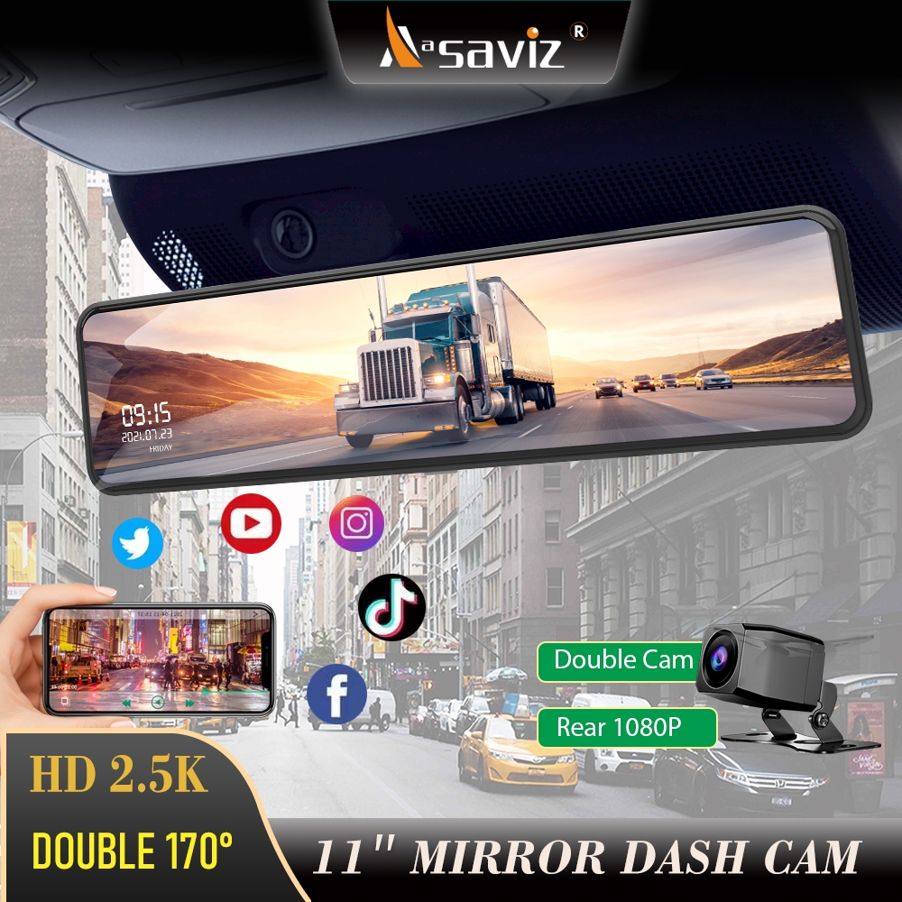 Aasaviz UHD 2K WIFI Rear View Mirror Dash Cam For Car Camera Dual Lens