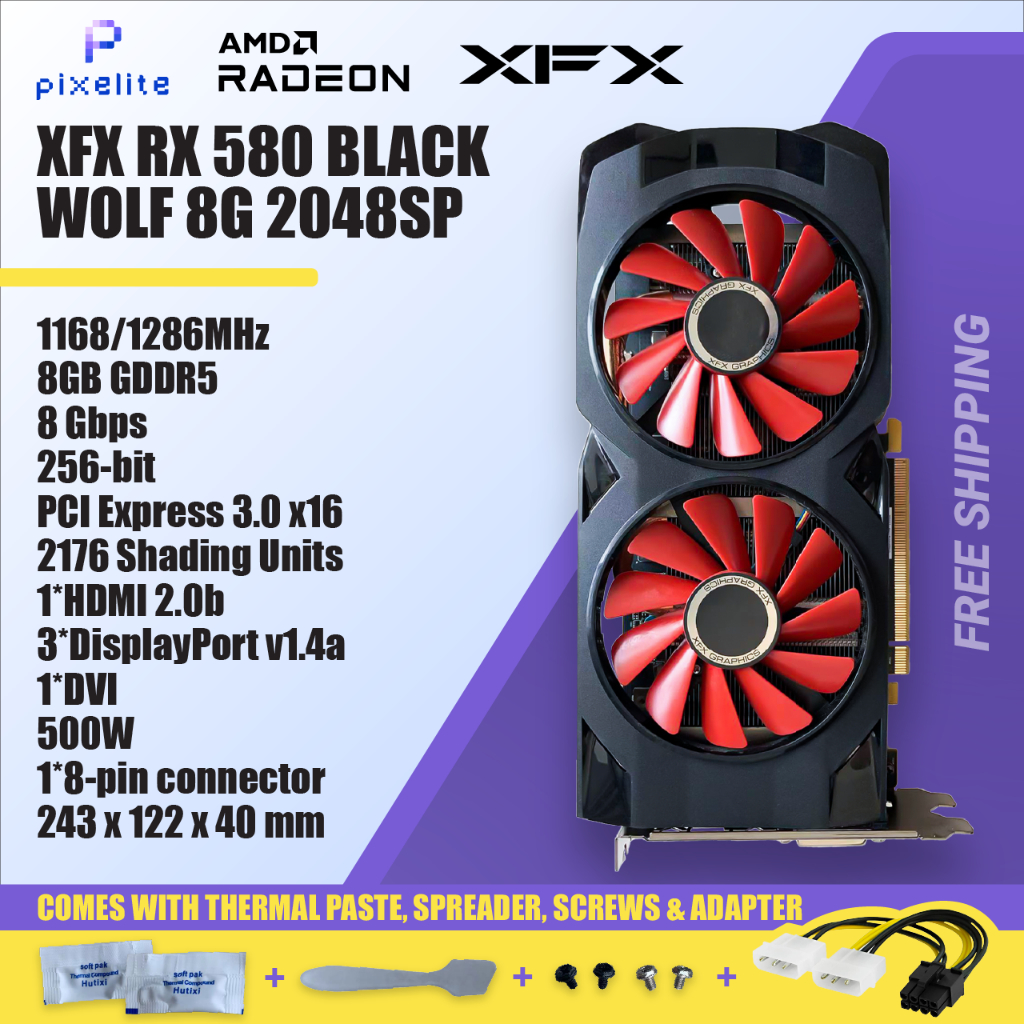 XFX Radeon RX 580 GTS - Black Edition - graphics card - 8 GB GDDR5 - PCIe  3.0 x16 - DVI, HDMI, 3 x DisplayPort 