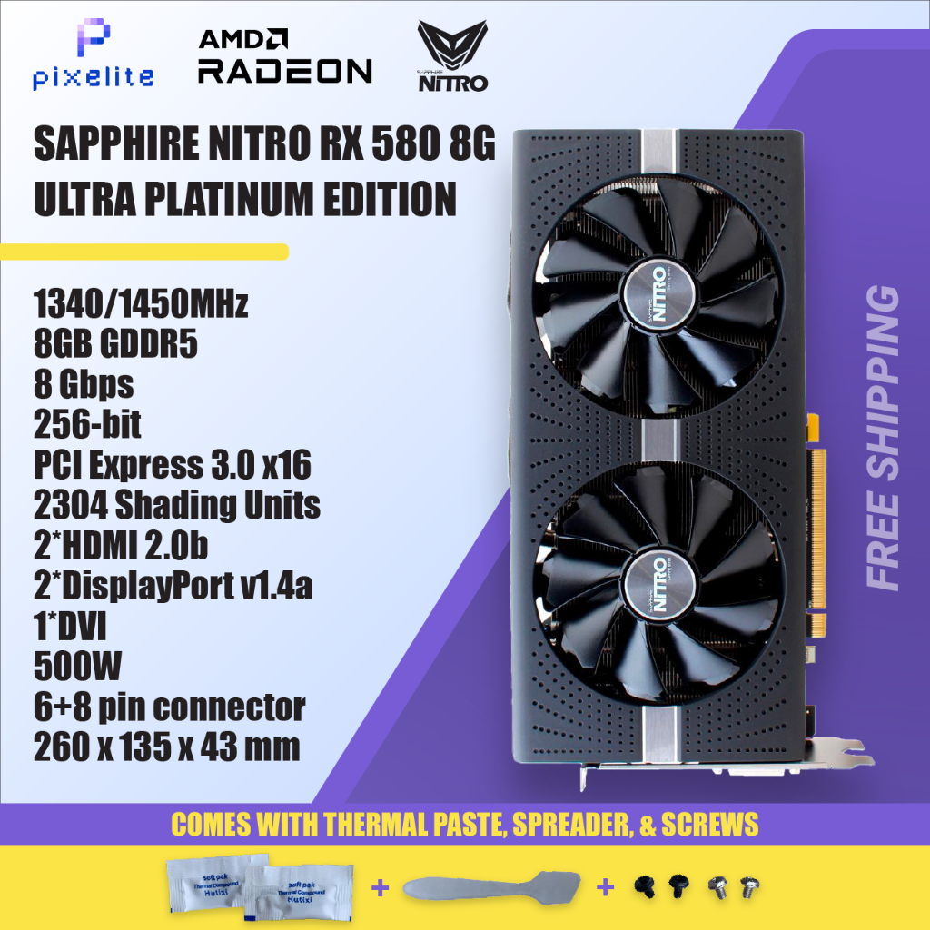 Used Sapphire RX 580 2304sp Ultra platinum Nitro 8G 8GB D5 have led ...
