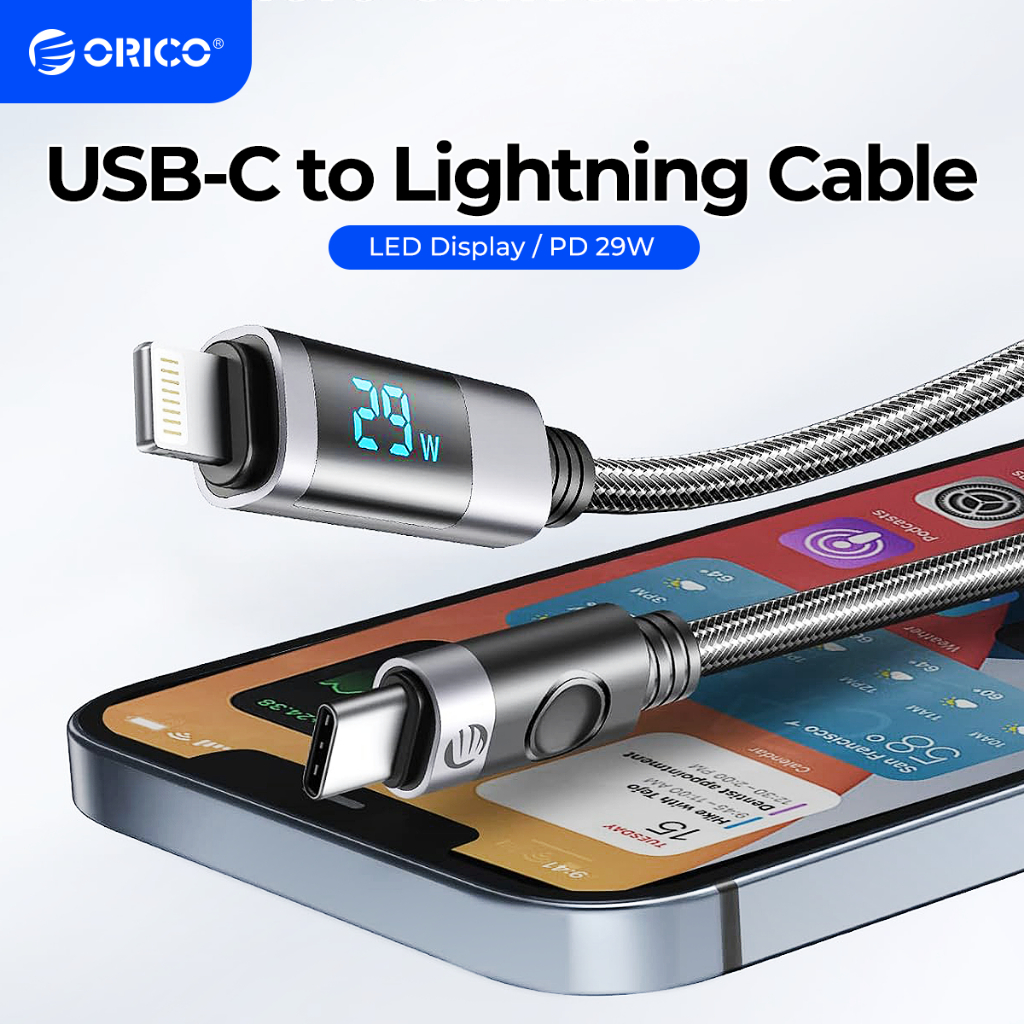 ORICO USB C To Lightning Charging Cable C Port Data Cord PD29W Fast Charger  Wire With Digital Display for Apple IPhone Charging（LDC2L)