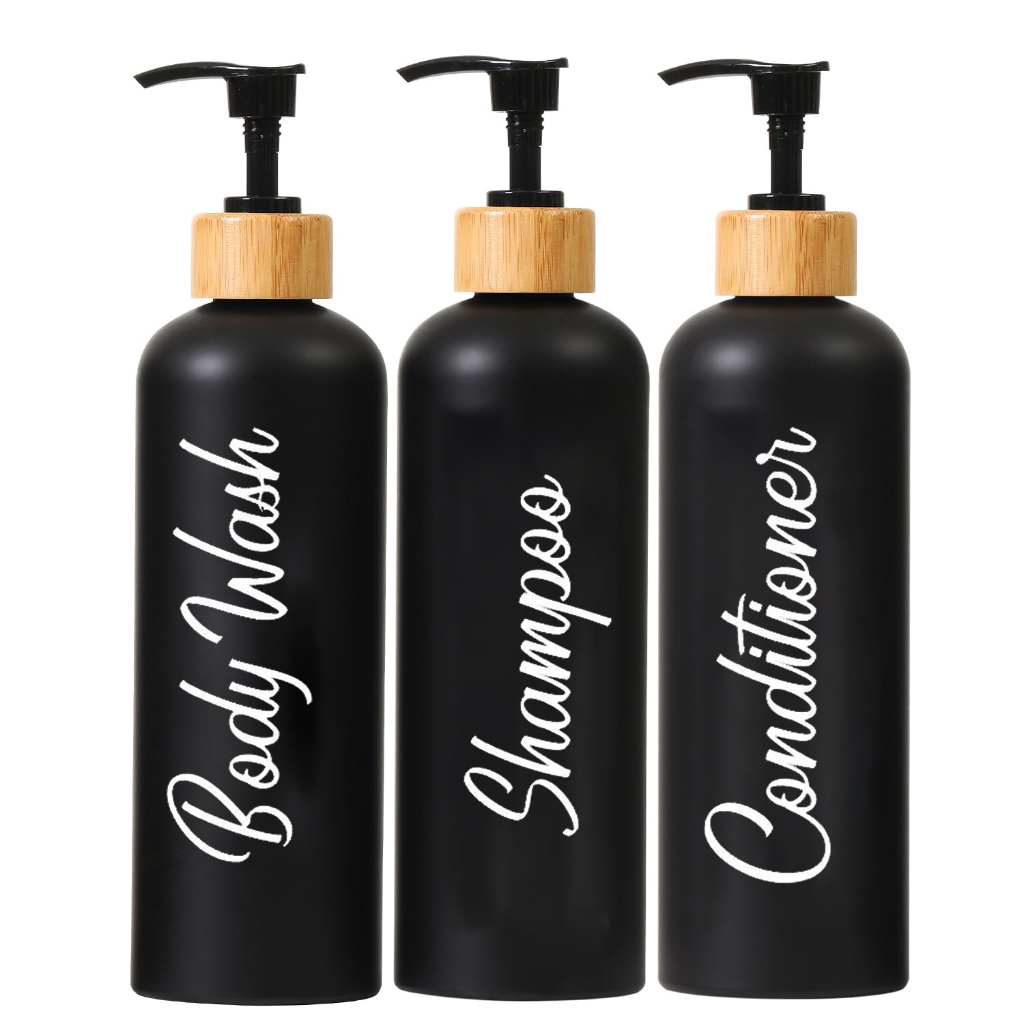 Shampoo and Conditioner Dispenser 500ml Refillable Black Shampoo and
