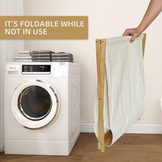 Household Essentials Collapsible Wood X-Frame Laundry Hamper