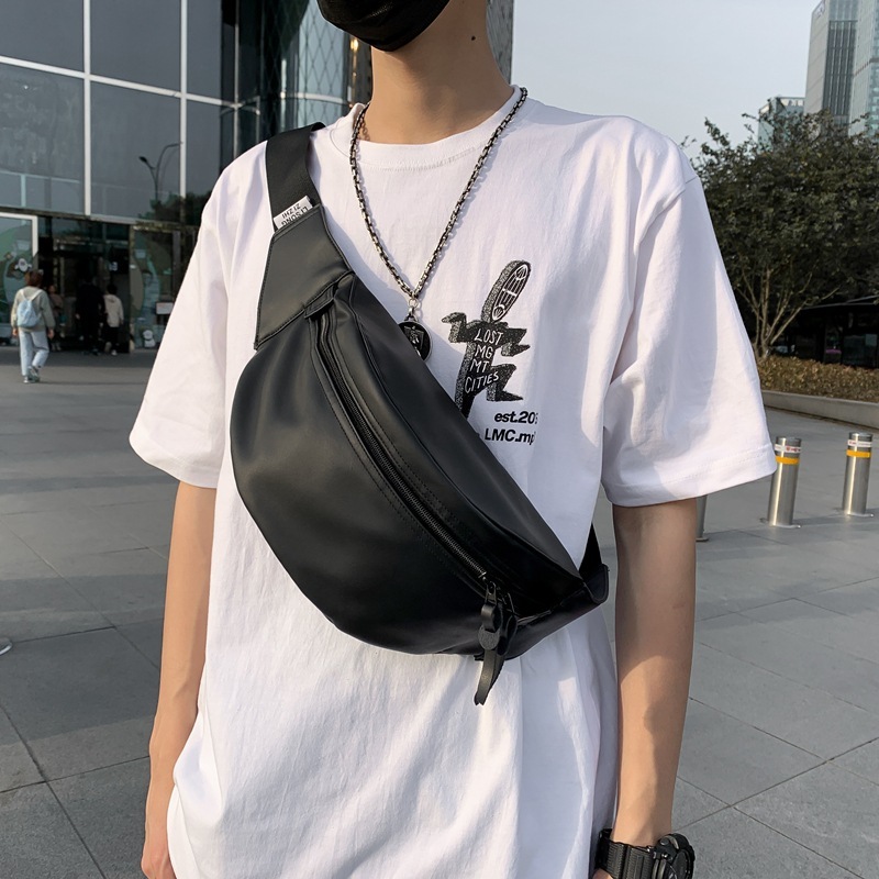 Men's trendy PU leather crossbody bag Men's small chest bag Shoulder