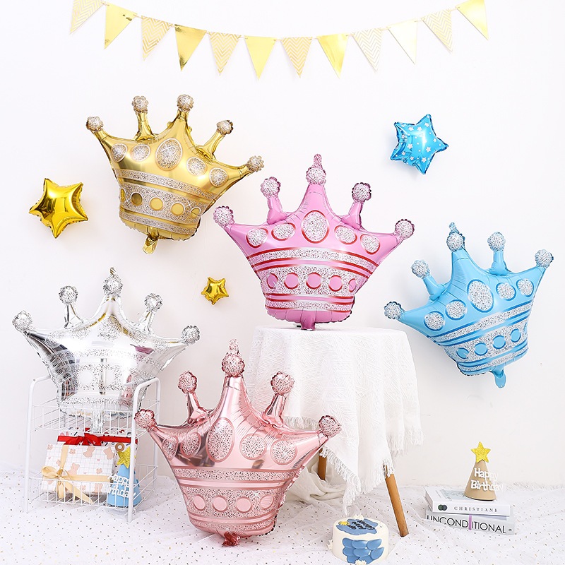 Golden Crown With Happy Birthday Foil Balloons Kit - Set Of 5 In