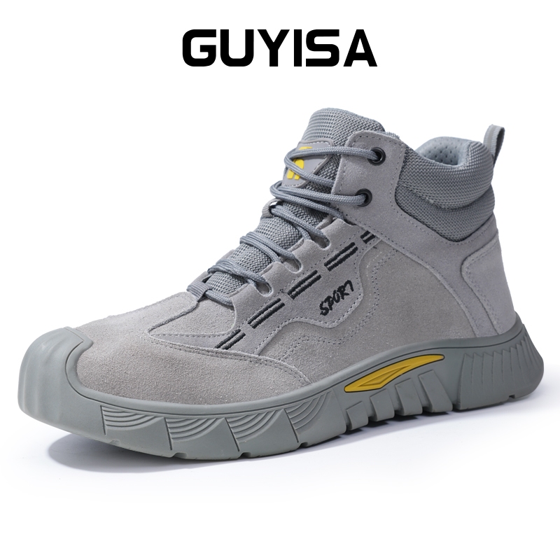 GUYISA Safety Shoes men steel toes boots grey anti smashing and anti piercing wearproof CN37 47 0266G