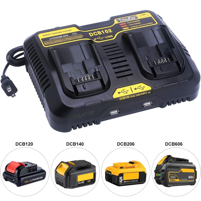 DCB102 DCB112 DCB118 Battery Charger with 2 USB Port for Dewalt 10.8V 14.4V 18V 20V 60V Lithium Battery Shopee Philippines