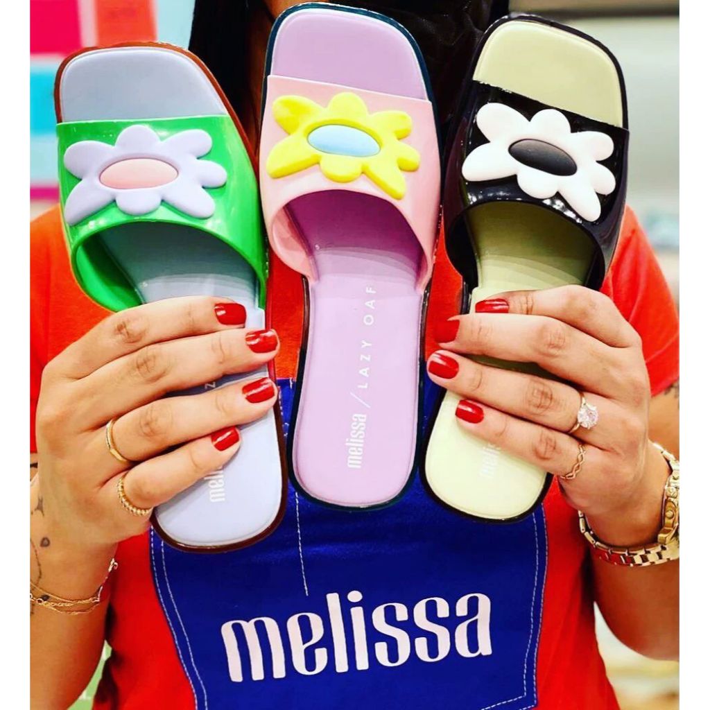 2024 New Style Melissa Summer Flip-Flops Ladies Sandals Flower Color  Matching Thick Mid-Heel Slippers