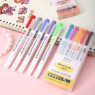 5pcs Double Head Highlighter Pen Set Morandi Pastel Highlighter Fluorescent  Art Marker Pens Student Art Stationery