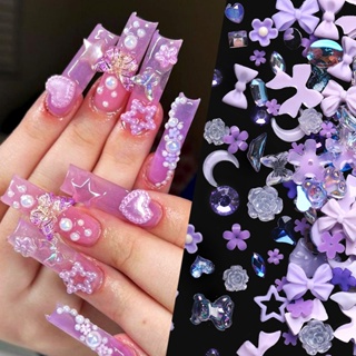 3D Flower Nail Charms for Acrylic Nails, 6 Grids 3D White Flowers Nail Art  Charms with Gold and Sliver Metal Beads Spring Cherry Blossom 3D Acrylic