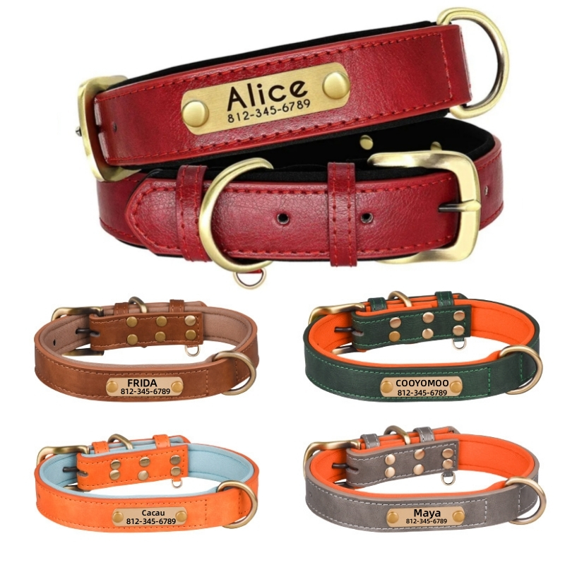 Engraved Personalised Leather Collar Customized Leather ID