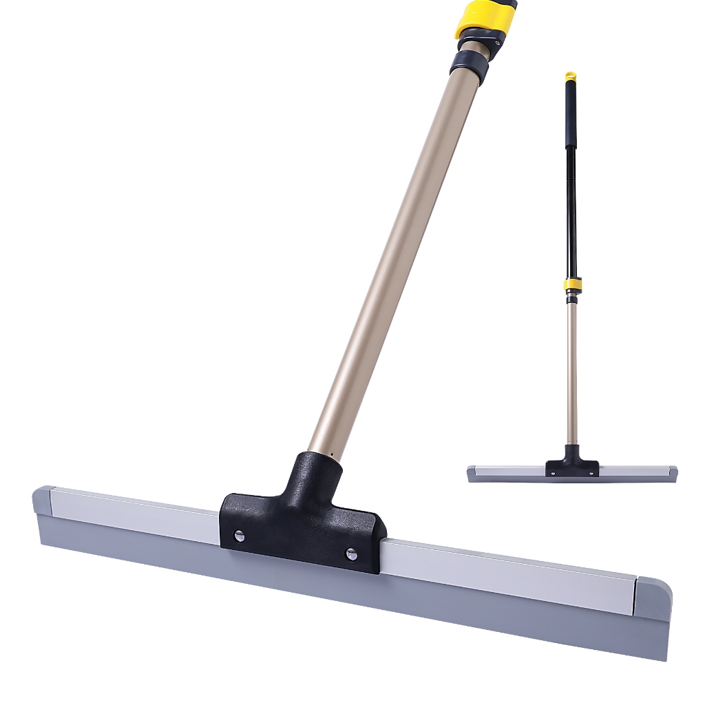 2-Pack 17" Floor Squeegee Scrubber Heads With Telescopic Handle - Heavy Duty Floor Cleaner Kit