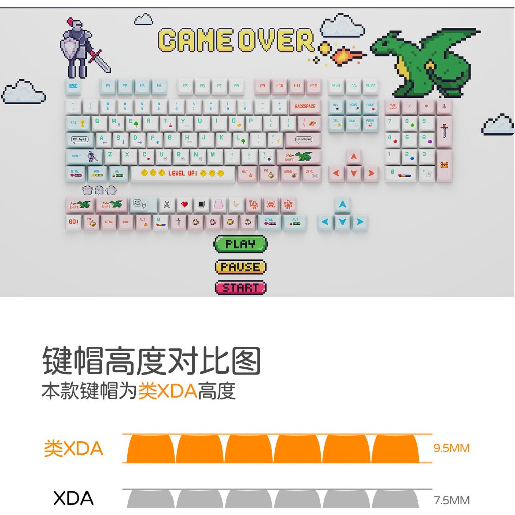 GMK Dragon Quest Keycap, 132 Keys PBT Keycaps XDA Profile DYESUB Personalized For MX Switches