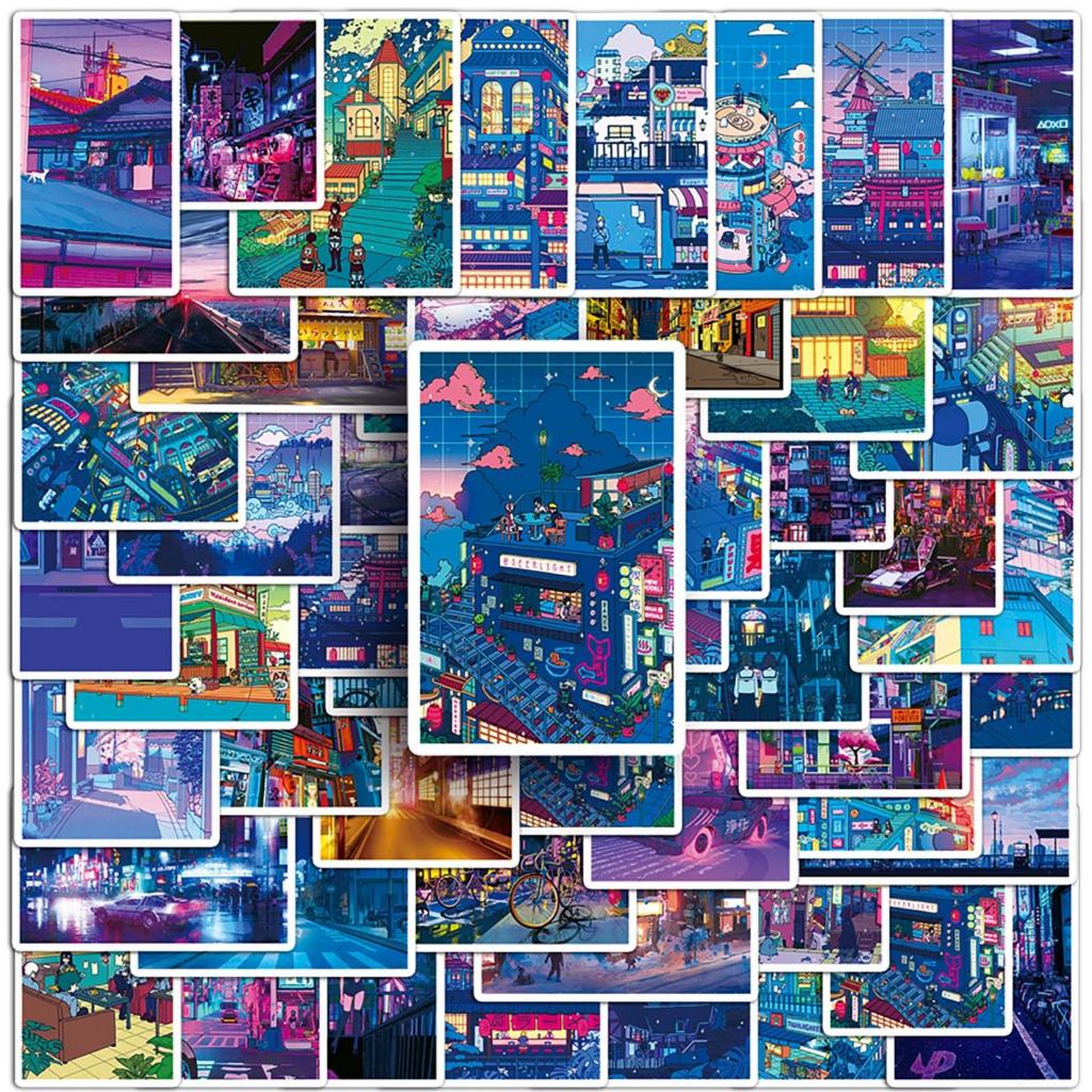 50pcs Japanese Anime Night View Graffiti Waterproof Stickers For DIY ...