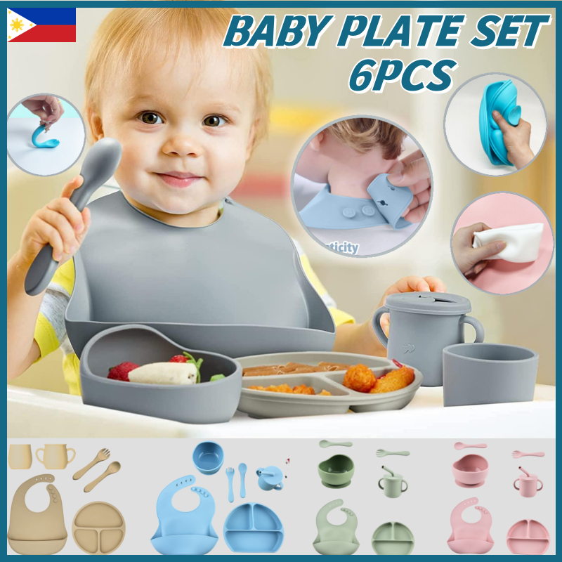 Baby Feeding Set Silicone Baby Plate Set Safe Infant Silicon Bib ...