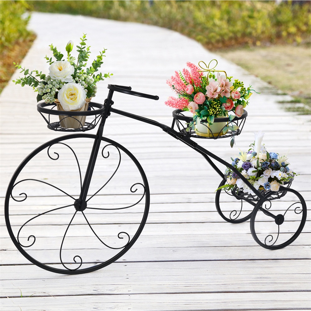 3-Tier Bicycle Plant Stand Wrought Iron Tricycle Planter Potted Holder ...