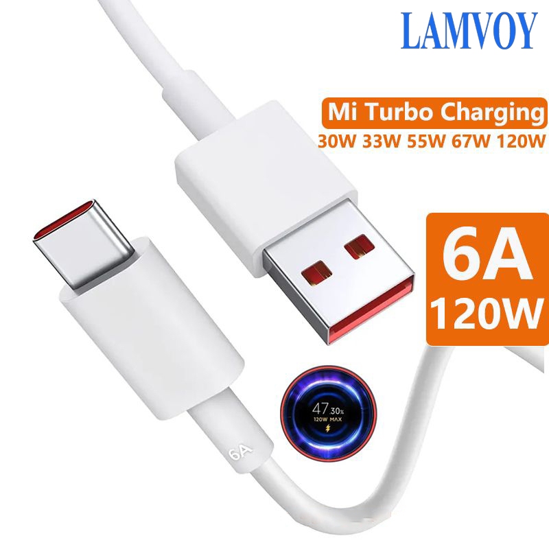 Original Xiaomi 6A 120W 67W Usb Type C Cable Turbo Fast Charging Charger  for Mi 13