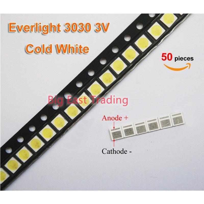 Everlight 3030 6V 3V 1W SMD LED Cold White TV Backlight Lamp Beads for ...