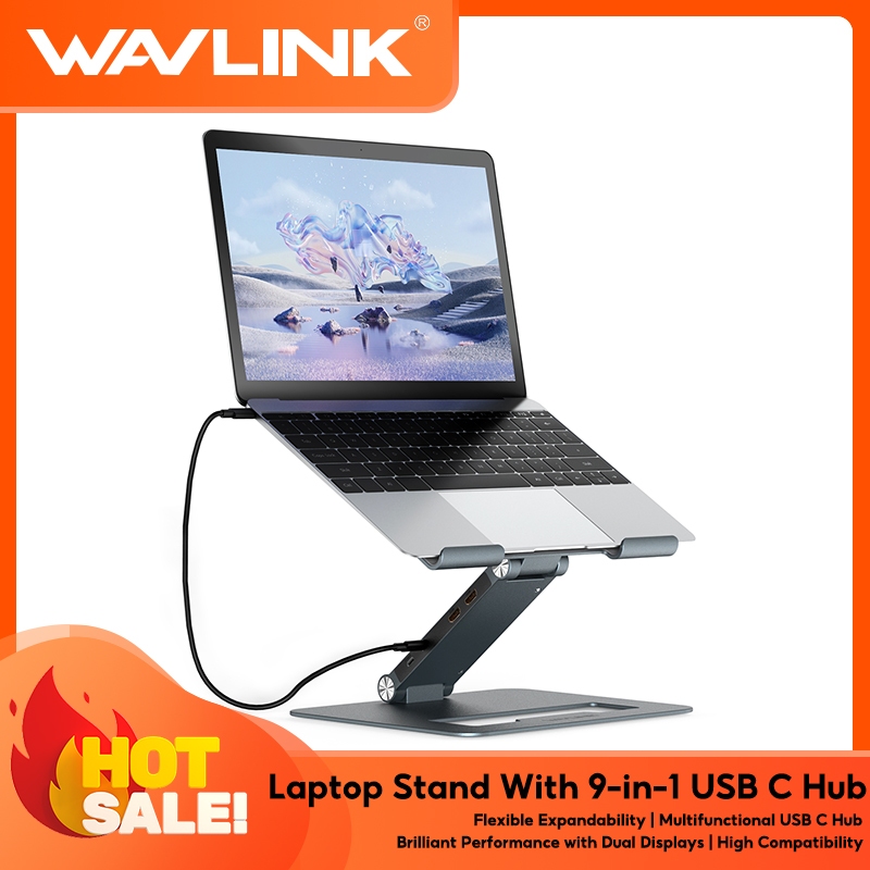 WAVLINK Adjustable Laptop Stand with 9in1 USB C Hub Aluminum Laptop