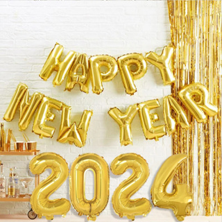 Happy New Year 2024 Balloons Gold Number Letter Aluminum Foil Balloon  Christmas Decoration New Year Eve