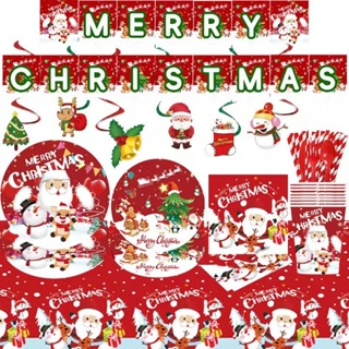 Christmas Party Disposable Tableware Set Santa Claus Snowman Paper