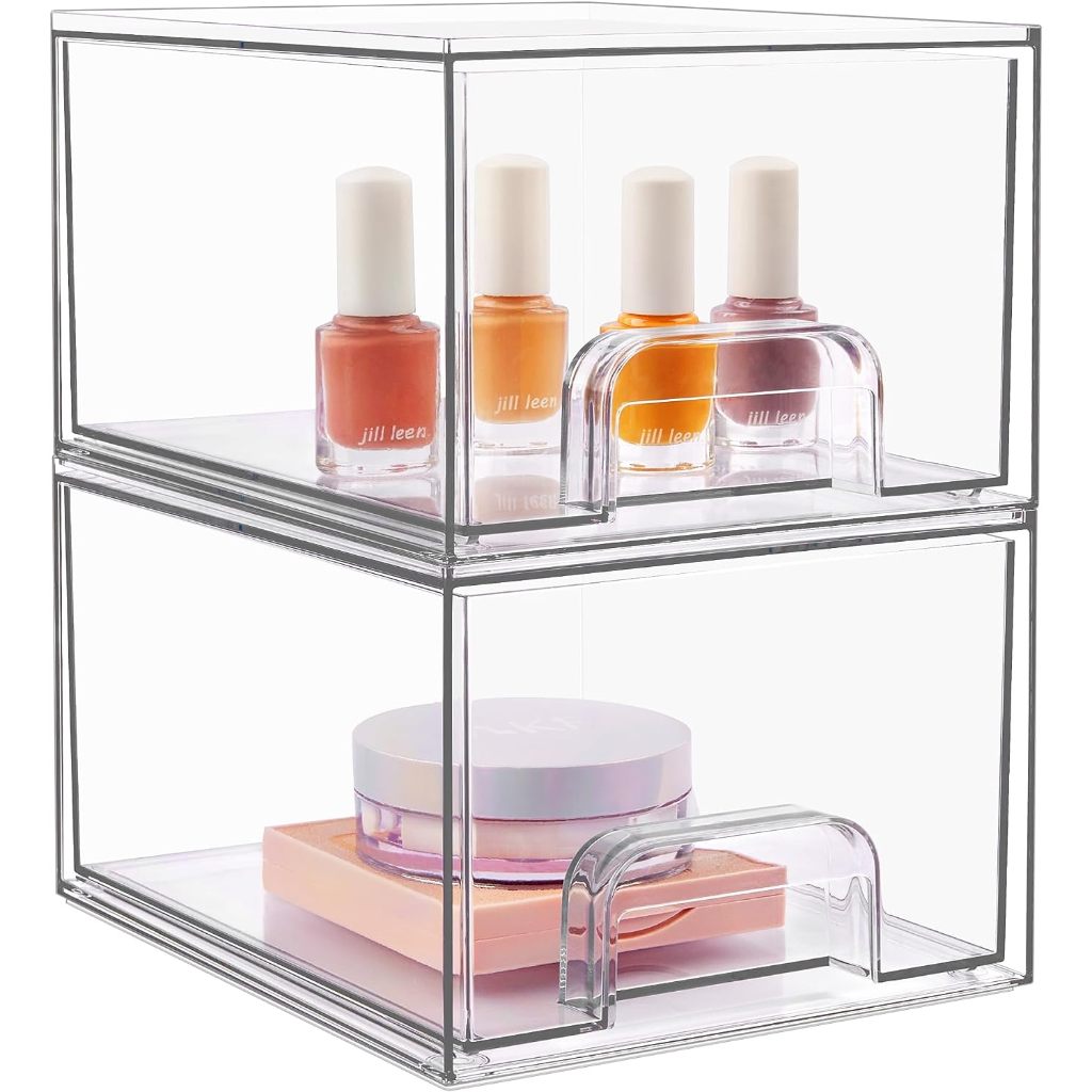 2 Pack Stackable Makeup Organizer Storage Drawers Acrylic Bathroom Organizers，clear Plastic