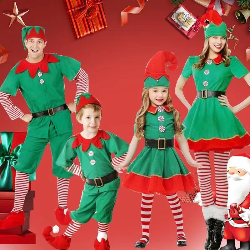 Boys Christmas Elf Costume Girls Xmas Santa Elf Dress Hat Belt Socks ...