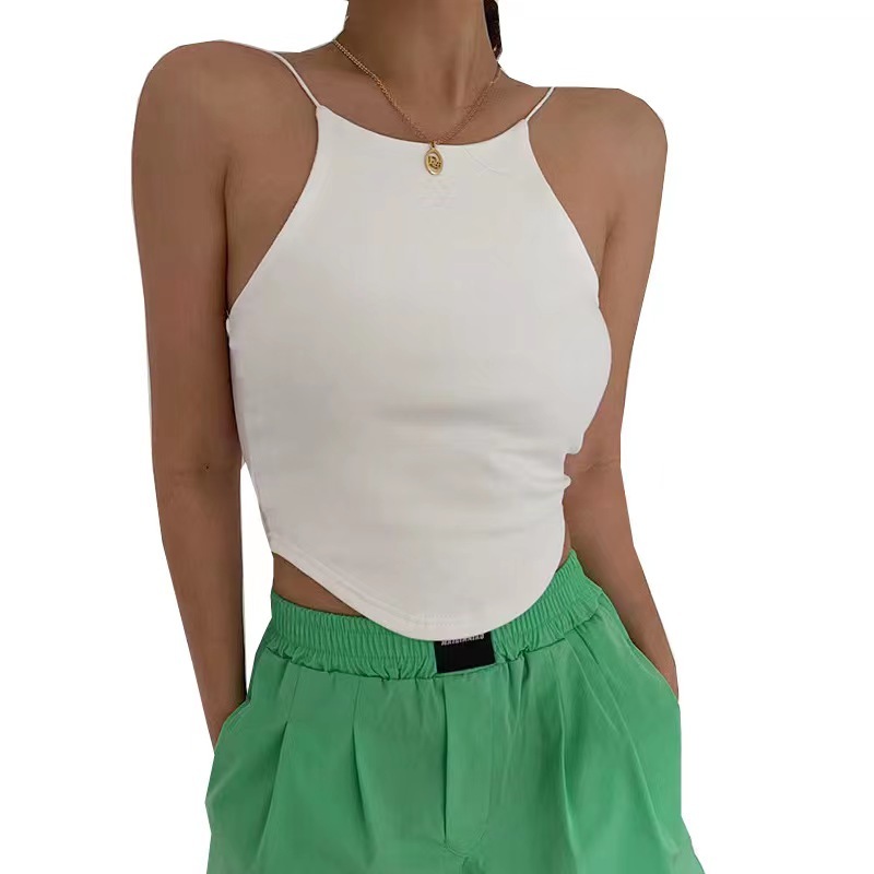 Women's Tank Round Neck Sleeveless Cropped Top with Chest Pad Street ...