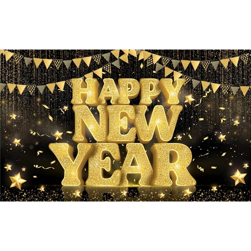 7x5ft Black Gold Happy New Year Backdrop for 2024 New Year's Eve Party ...