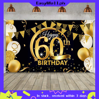 EBD Products Happy 60Th Birthday Banner Backdrop - 60 Birthday Party  Decorations Supplies For Men - Black Gold 4 X 6Ft