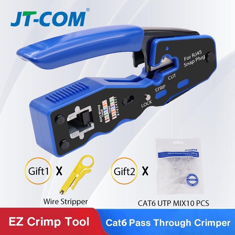 JT-COM RJ45 Crimper Pass Through Crimping Tool for Cat7 Connector with ...