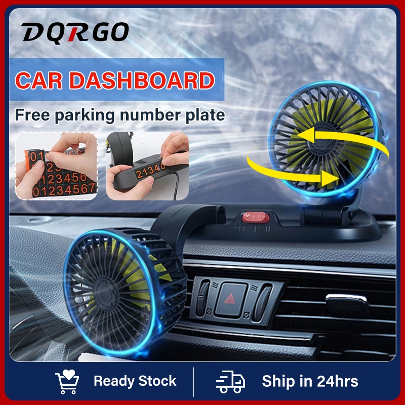 Car Fan Dual Headed Fan Foldable Auto Cooling Electric Fan With Parking