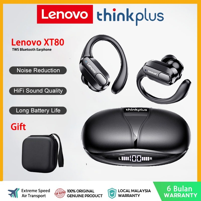 Lenovo XT80 Bluetooth Earphone Sports Waterproof HiFi Stereo Wireless  Earbuds with Microphone Bluetooth - Main Image