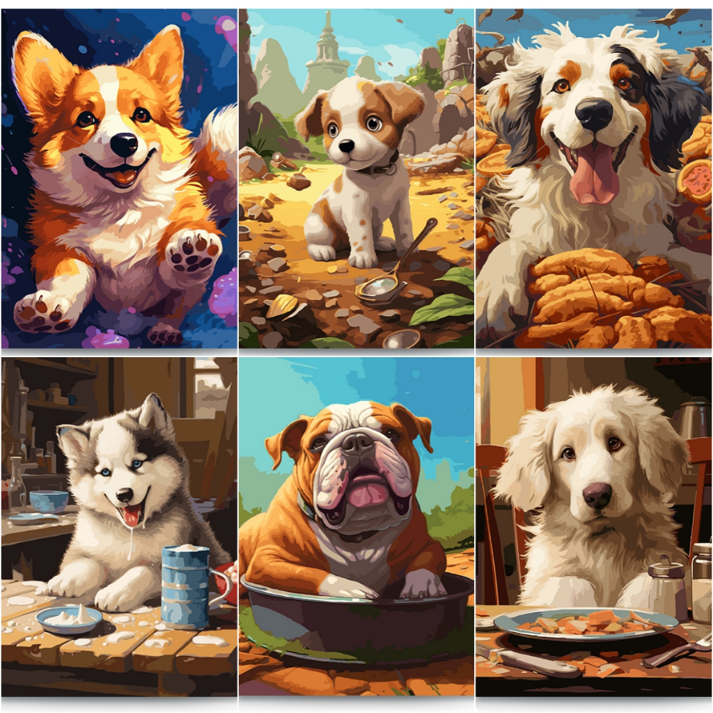 DROFE / Paint By Numbers / pet dog puppy / Digital Oil Painting