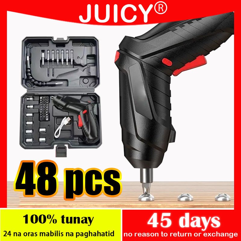 JUICY Cordless Electric Screwdriver 48PCS Drill Multifunctional ...