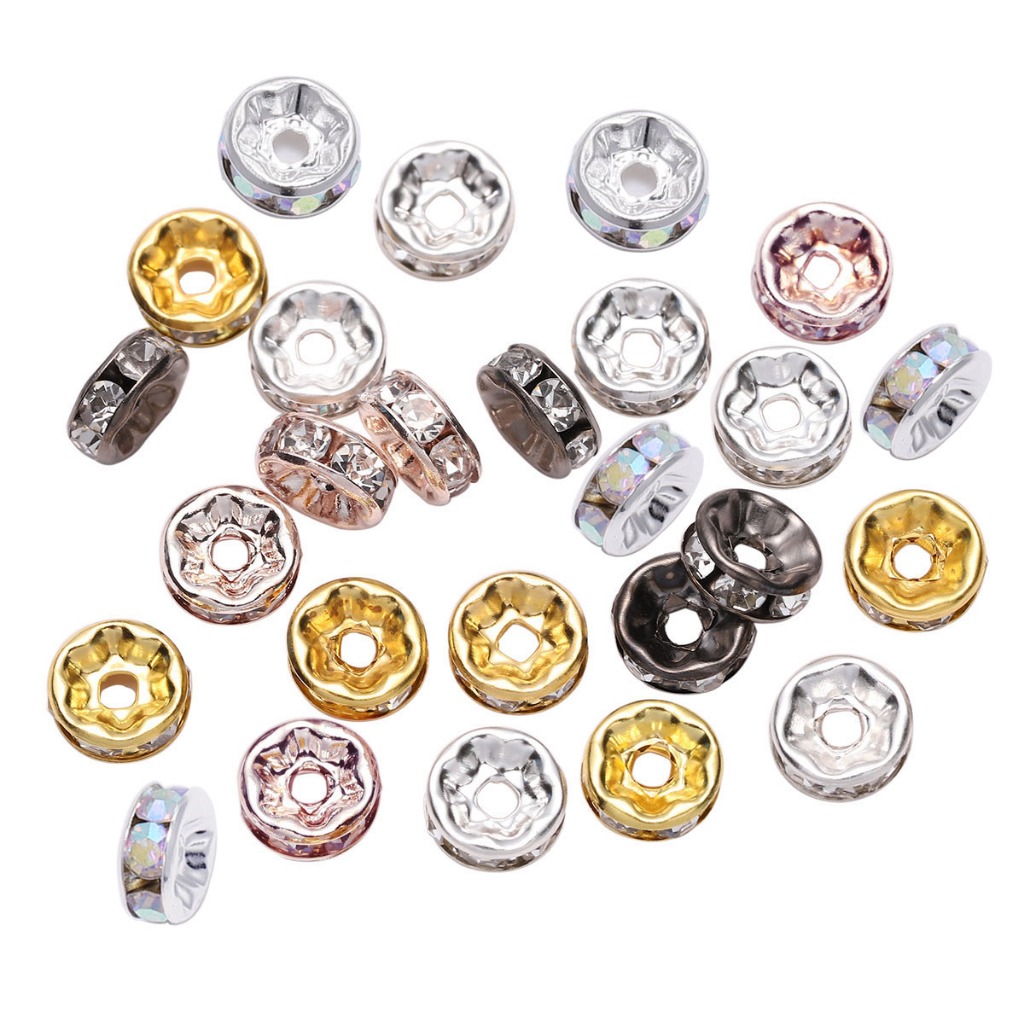 St.kunkka 50Pcs 4-10mm Gold Silver Plated Rhinestone Rondelles Crystal ...