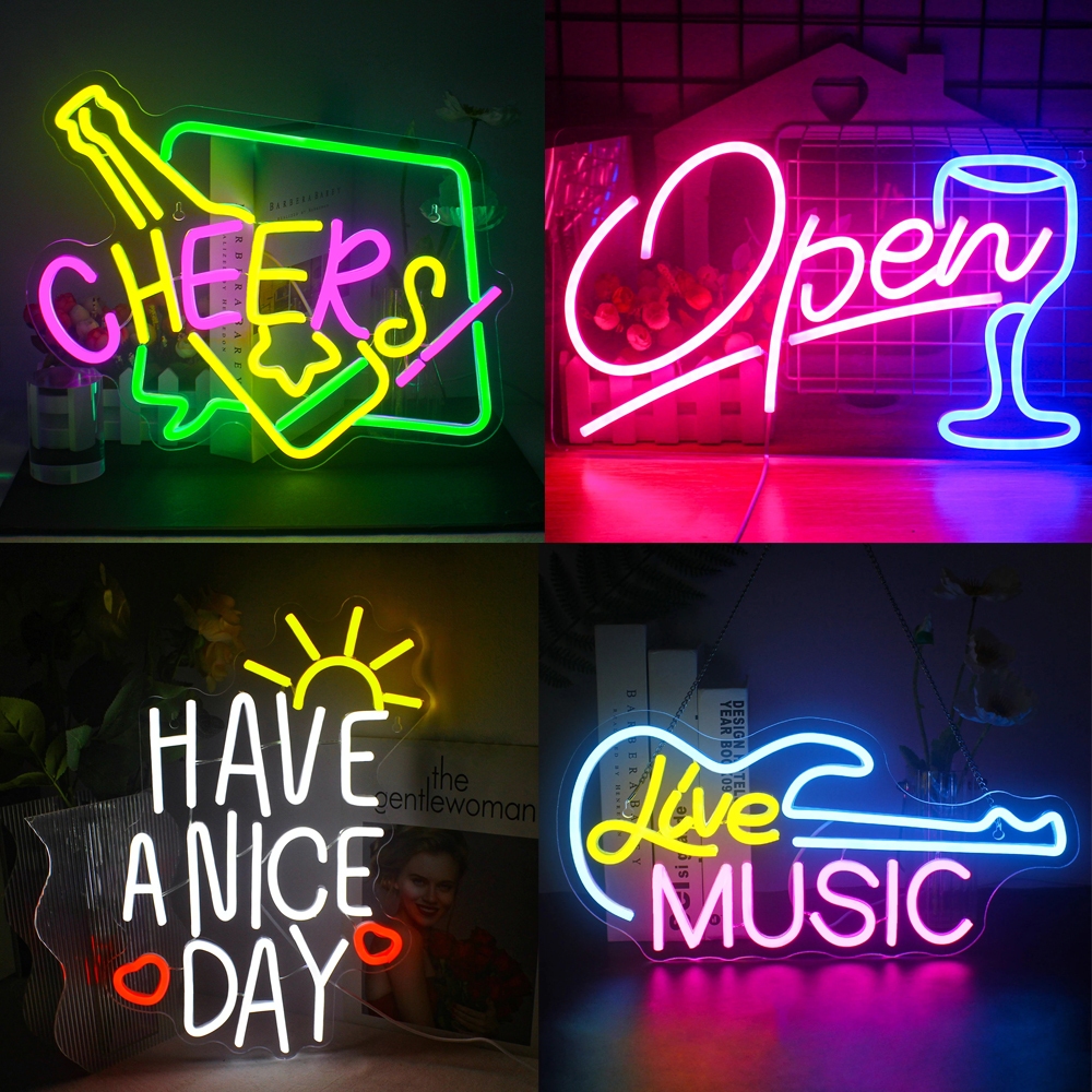 Cheers Neon Sign Bar Sign Colorful Led Beers Live Music Have Nice Day ...