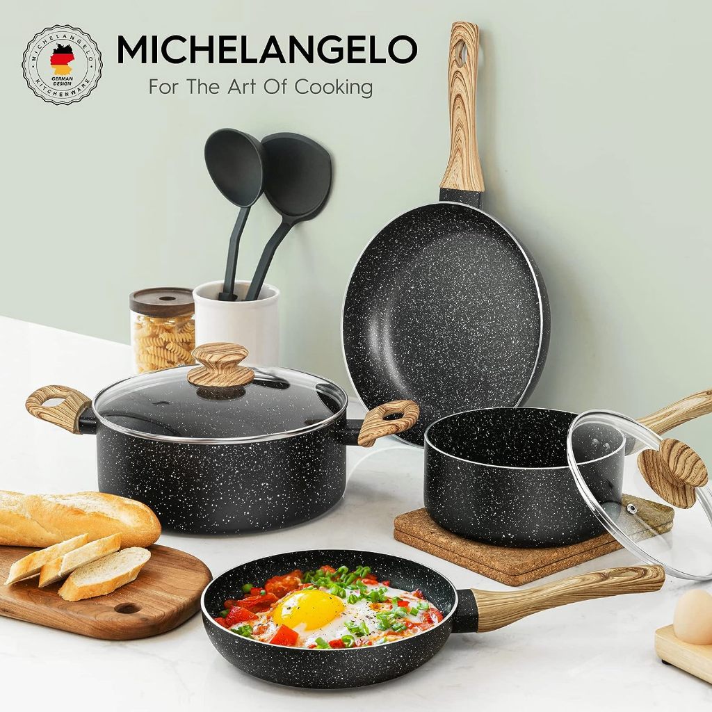 MICHELANGELO Non Stick Frying Pans Set, 8 Inch & 10 Inch Skillet Set, Frying  Pans Nonstick with Granite Interior, Enamel Nonstick Pans for Cooking, Frying  Pan Set with Silicone Handle, Cyan - Yahoo Shopping