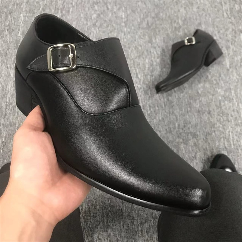Men High Heels Buckle Pointed Toe Business Dress Shoes Size 38-44