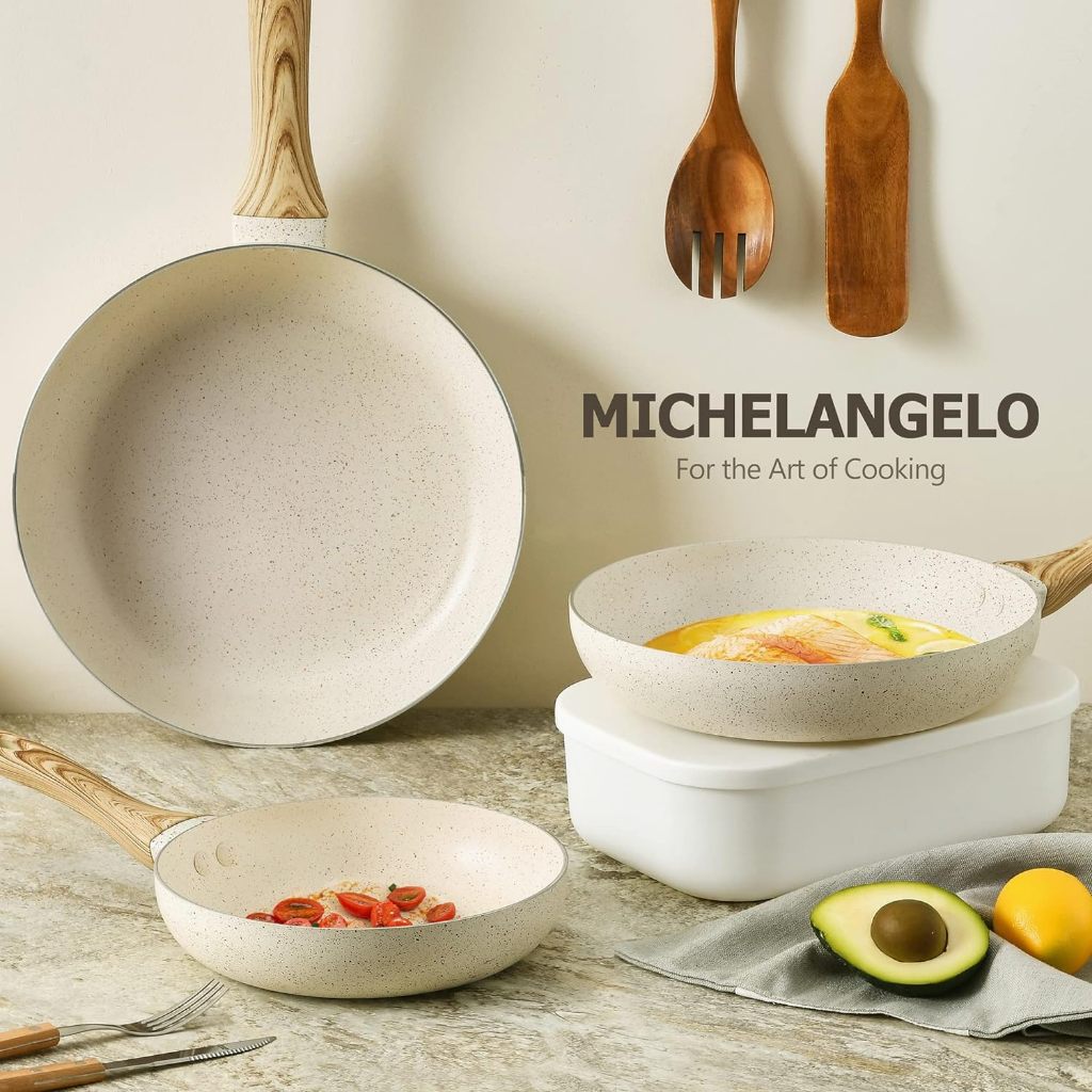 MICHELANGELO Nonstick Frying Pan Set, 8 & 10 Granite Frying Pan Set with  100% APEO & PFOA-Free Stone Non Stick Coating, Granite Skillet Set,  Nonstick Frying Pans 2 Piece - 8+10 