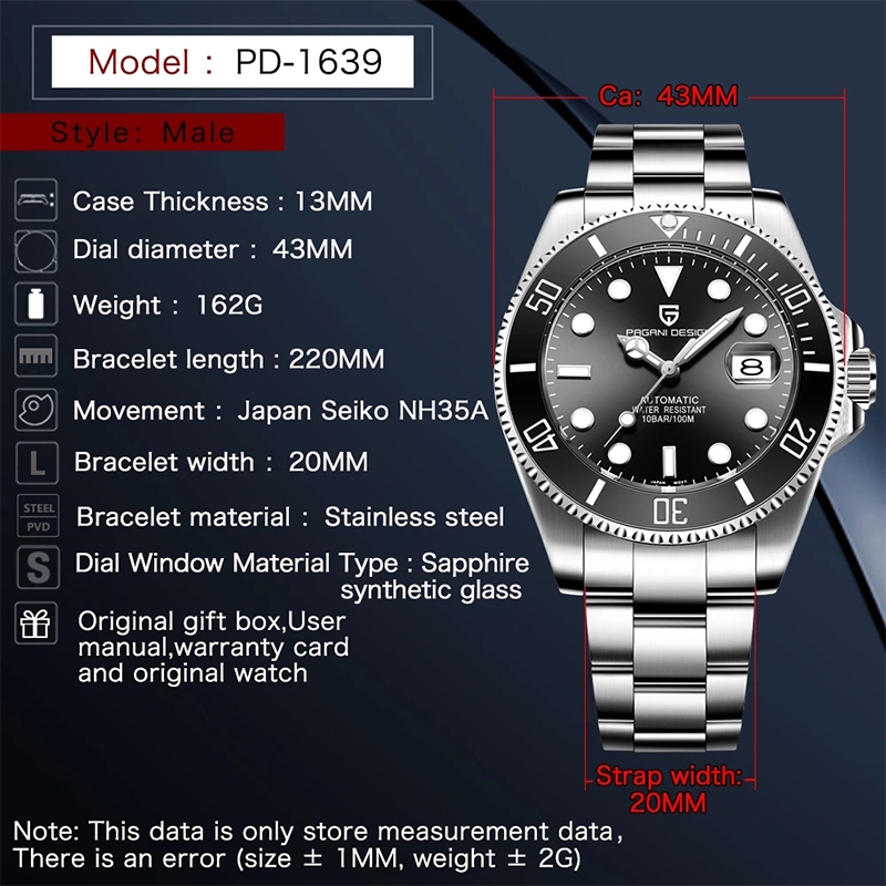 PAGANI DESIGN Watch for Men Automatic Watch Luxury Ceramic Bezel Mechanical Watch Sapphire Glass Men Watch PD 1639 Shopee Philippines