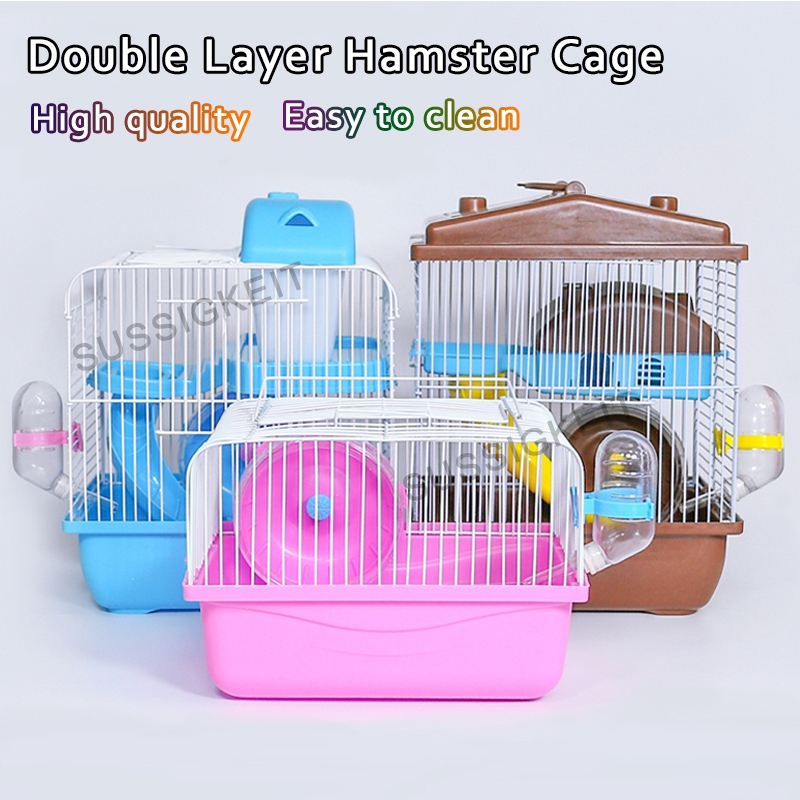 Acrylic Hamsters Cage with Running Wheel Water Bottle Food Basin 2