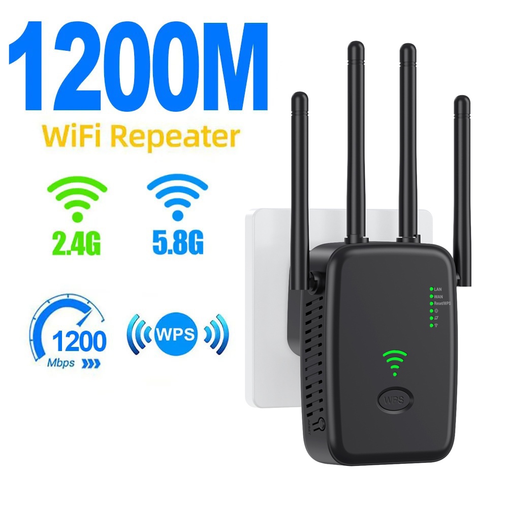 1200Mbps Wireless WiFi Repeater Wifi Signal Booster Dual-Band 2.4G 5G ...
