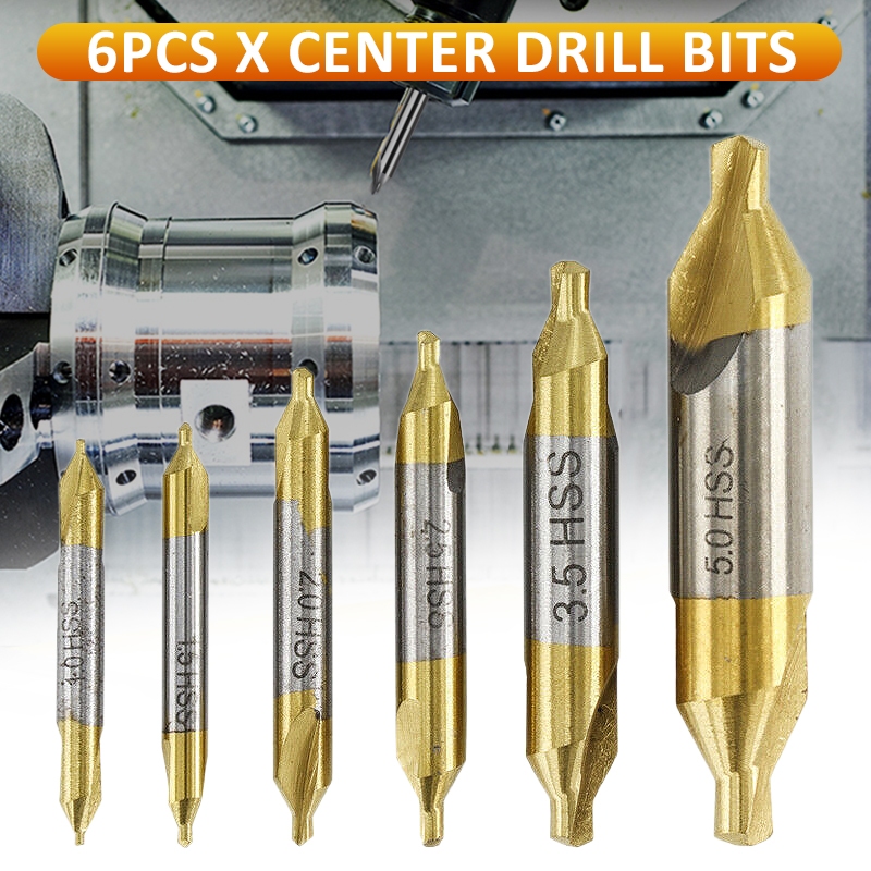 6 Sizes Combined HSS Center Drill Countersink Bit Lathe Mill Tackle ...