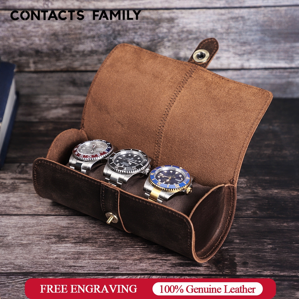 CONTACTS FAMILY Slot Men Watch Roll Case Leather Display Watches Box  Organizer Travel Storage Pouch Holder for Man Women Gift
