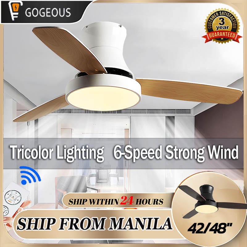 GOGEOUS 3 Blades Nordic Ceiling Fan Light 42/48 Inch Industrial ...