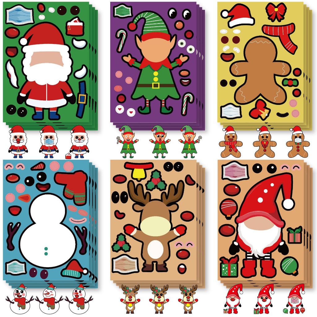 DIY Christmas Stickers Puzzle Games Make-a-Face Santa Claus/Elk ...