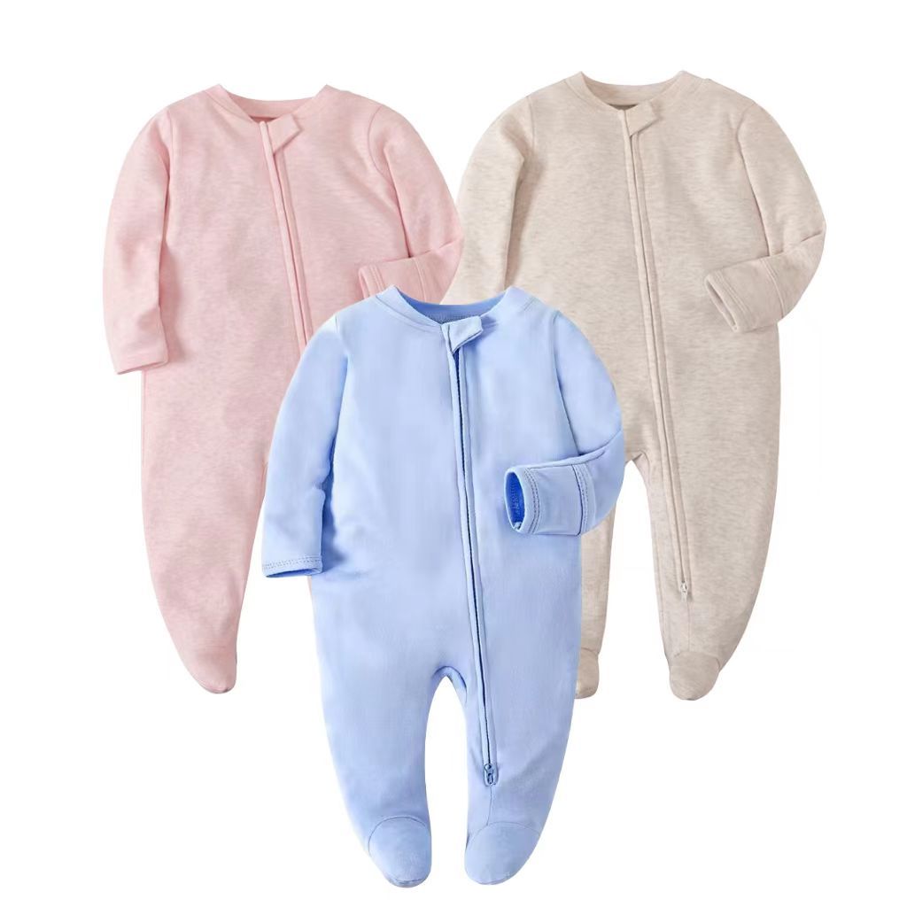 Newborn Baby Colour Footie Pajama Double Zipper Infant Cotton Onesie