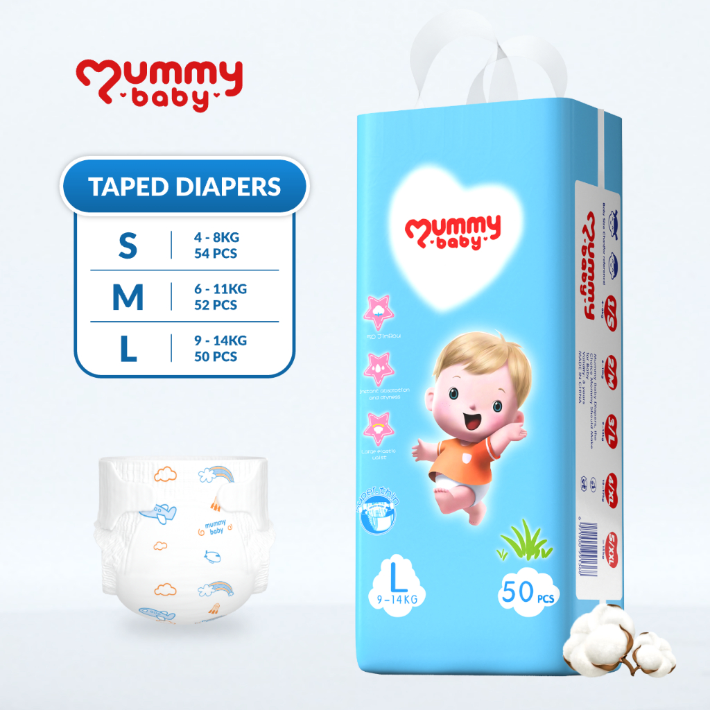 MUMMY BABY 5054PCS Baby diaper napkin Unisex Ultra thin and dry Breathable diapers All size S M